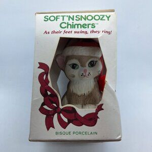 Vintage Soft 'N Snoozy Chimers Gray Cat‎ Porcelain Bell Ornament w/Box Jasco